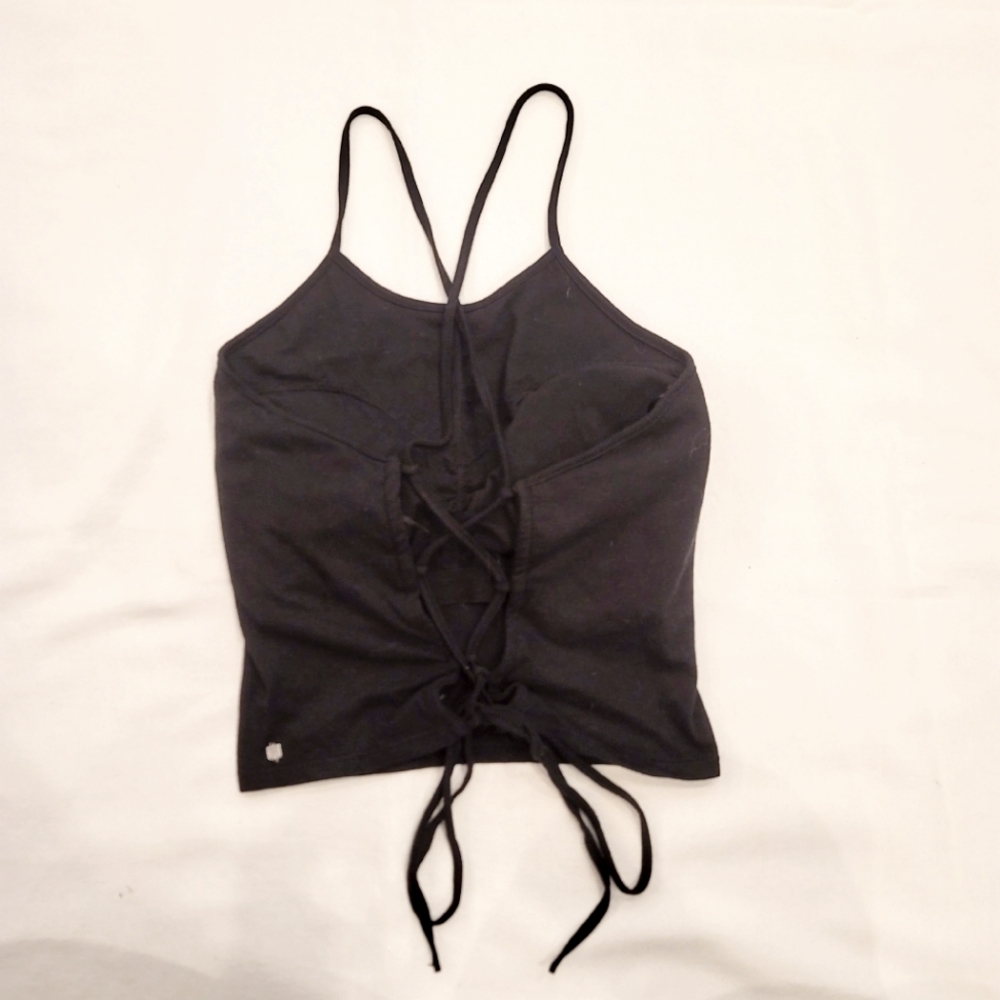 FABLETICS Black Tie Back Tank Top with Built-in Bra